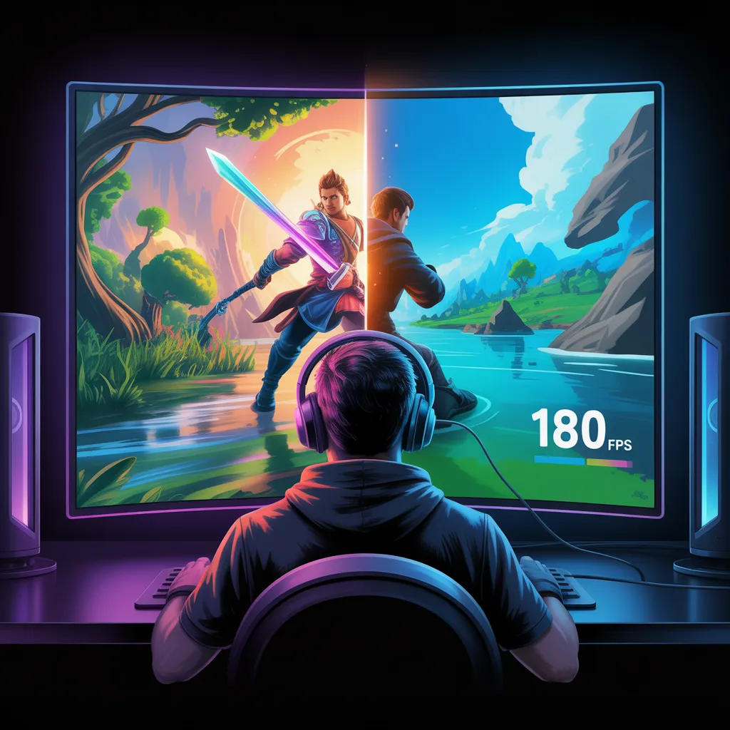 Gamer immersed in vibrant landscapes.